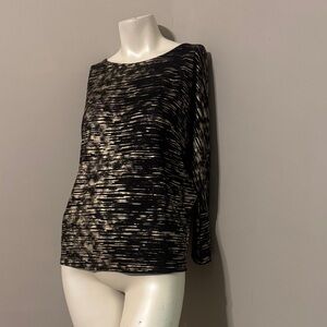 Veronica M boat neck Elegant Black and Gold Women's Top. Cut out back. Size Sm